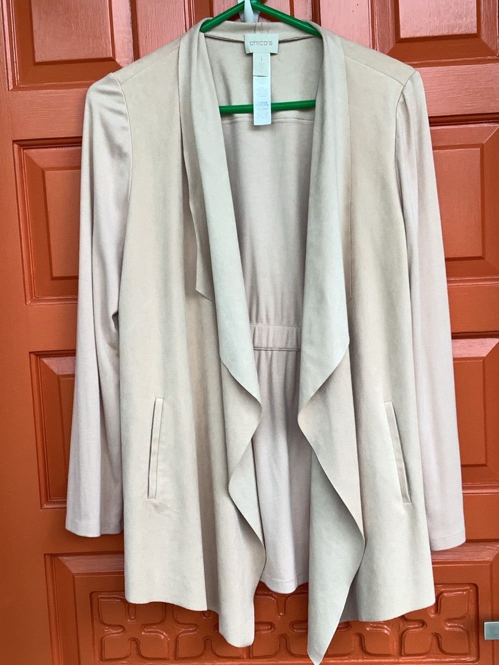 Chico’s Cream Faux Suede Open Front Boho Vest SZ 1